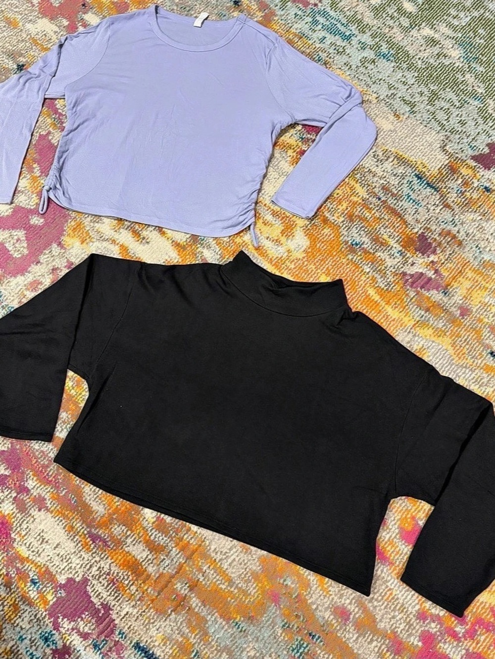 all in motion ribbed Long Sleeve Top in purple & express crop high neck line lon